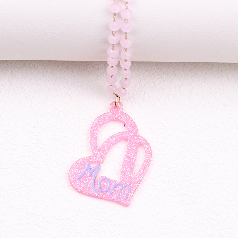Wholesale Mother's Day Pink Love Irregular Acrylic Necklaces